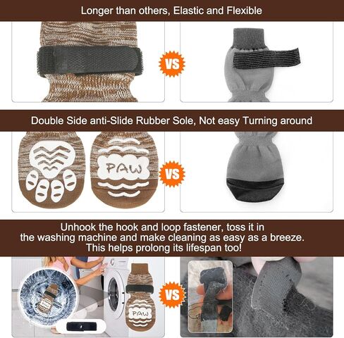 جوارب بيوتيزو المضادة للانزلاق للكلاب الصغيرة والمتوسطة والكبيرة، واقي مخلب مع مقابض للأرضيات الصلبة للرصيف الساخن/البارد، التحكم في الجر، 3 أزواج من أحذية الكلاب المضادة للالتواء لمنع لعق الكلاب الكبيرة in Kuwait