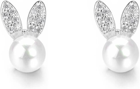 Cute CZ Pearl Rabbit Earrings for Women Girls Gold Plated Imitation Pearls Ball Stud Cartilage Post Pin Dainty Lovely Jewelry Birthday Valentine Anniversary in Saudi Arabia
