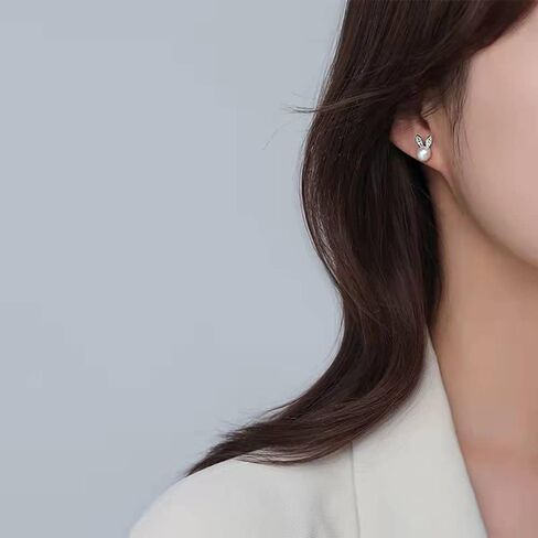 Cute CZ Pearl Rabbit Earrings for Women Girls Gold Plated Imitation Pearls Ball Stud Cartilage Post Pin Dainty Lovely Jewelry Birthday Valentine Anniversary in Saudi Arabia