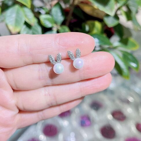 Cute CZ Pearl Rabbit Earrings for Women Girls Gold Plated Imitation Pearls Ball Stud Cartilage Post Pin Dainty Lovely Jewelry Birthday Valentine Anniversary in Saudi Arabia