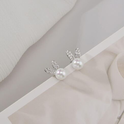 Cute CZ Pearl Rabbit Earrings for Women Girls Gold Plated Imitation Pearls Ball Stud Cartilage Post Pin Dainty Lovely Jewelry Birthday Valentine Anniversary in Saudi Arabia
