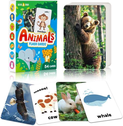 54PCS Animals Flash Cards for Toddlers 1 2 3 4 5 6 Years Old, Double Sided Cartoon Cards About Land Marine Sky Animals, Educational Learning Toy Gift for Preschool Toddler Flashcards in Saudi Arabia