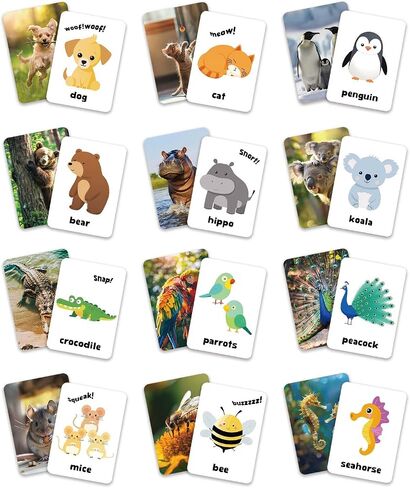 54PCS Animals Flash Cards for Toddlers 1 2 3 4 5 6 Years Old, Double Sided Cartoon Cards About Land Marine Sky Animals, Educational Learning Toy Gift for Preschool Toddler Flashcards in Saudi Arabia