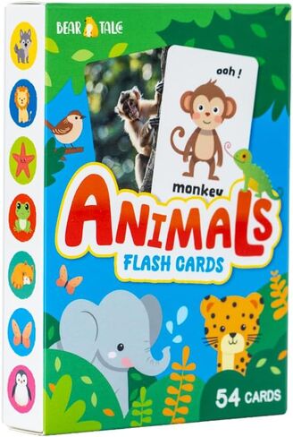 54PCS Animals Flash Cards for Toddlers 1 2 3 4 5 6 Years Old, Double Sided Cartoon Cards About Land Marine Sky Animals, Educational Learning Toy Gift for Preschool Toddler Flashcards in Saudi Arabia