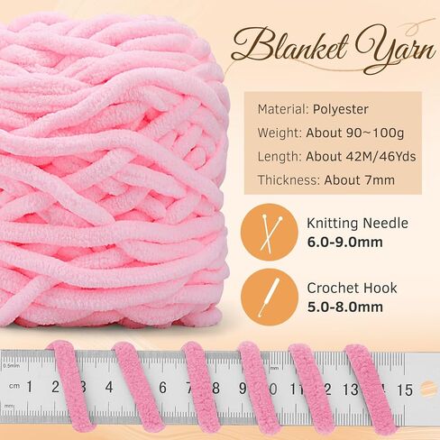 4 Skeins Blanket Yarn, Soft Chunky Chenille Yarn for Crocheting and Knitting, Thick Fluffy Yarn with Crochet Hook for Making Blankets Sweater Scarf Shawl DIY Crocheting Crafts in Saudi Arabia