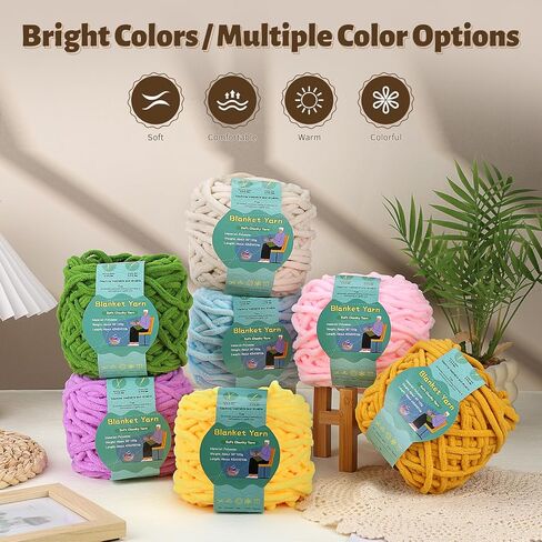 4 Skeins Blanket Yarn, Soft Chunky Chenille Yarn for Crocheting and Knitting, Thick Fluffy Yarn with Crochet Hook for Making Blankets Sweater Scarf Shawl DIY Crocheting Crafts in Saudi Arabia