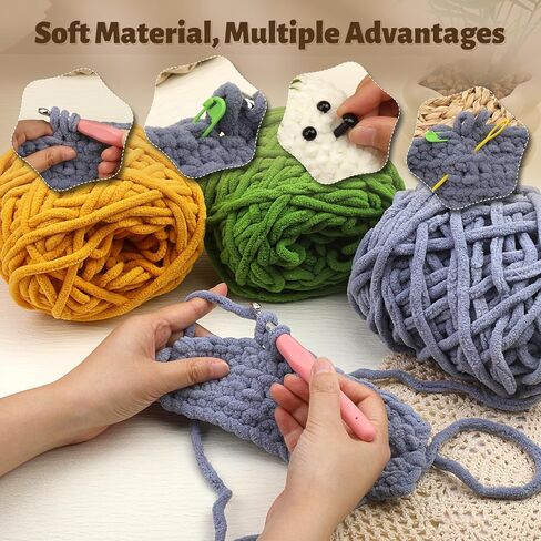 4 Skeins Blanket Yarn, Soft Chunky Chenille Yarn for Crocheting and Knitting, Thick Fluffy Yarn with Crochet Hook for Making Blankets Sweater Scarf Shawl DIY Crocheting Crafts in Saudi Arabia