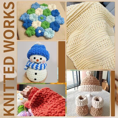 4 Skeins Blanket Yarn, Soft Chunky Chenille Yarn for Crocheting and Knitting, Thick Fluffy Yarn with Crochet Hook for Making Blankets Sweater Scarf Shawl DIY Crocheting Crafts in Saudi Arabia