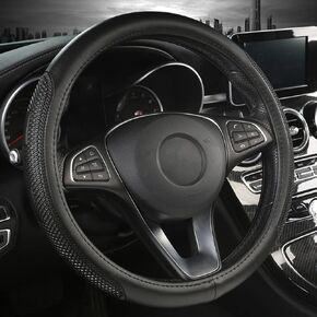 D Shape Steering Wheel Cover,Universal 15 Inch Auto/Car/SUV Black Leather Steering Wheel Wrap with Better Sport Grip for Men Women,Fit D Shaped Flat Bottom Steering Wheel