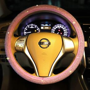 Car Steering Wheel Cover Pink for Women Girls Cute Bling Accessories 15 Inch Universal Colorful Crystal Rhinestone Diamond Rainbow Anti-Slip Wheel Protector