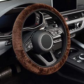 KAFEEK Elastic Long Microfiber Plush Steering Wheel Cover for Winter Warm, Universal 15 inch, Anti-Slip, Odorless, Black