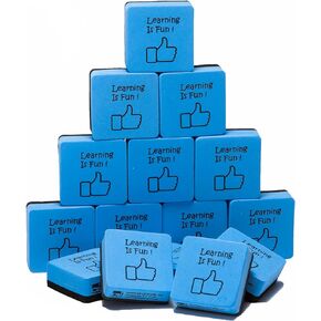 Charles Leonard Whiteboard Erasers, Felt and Foam, Learning is Fun Style, 2 x 2, Blue/Black, Pack of 15 (74549)