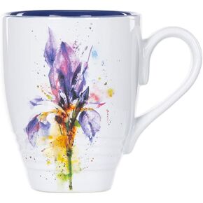 Iris Watercolor Purple On White 16 Ounce Glossy Stoneware Mug With Handle