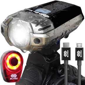 BLITZU Ultra Bright Type-C USB-C Rechargeable Bike Light Set, Bicycle Front Headlight and Back Taillight, Bicycle Accessories for Night Riding, Easy to Install for Men Women Kids Road Mountain Cycling