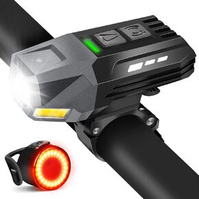 Bike Light Set, Rechargeable COB Bike Lights Front and Rear, Powerful Waterproof Bicycle Lights, Instant Install Fit for All Bikes, Lightweight Compatible with Running, Road Bikes