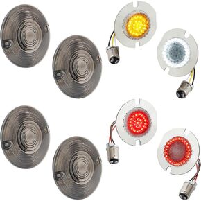 NTHREEAUTO 1157 Front + 1156 Rear LED Turn Signals 3 1/4 inch Flat Smoked Lens Covers Switchback Tail Lights Running Light Compatible with Harley Road King Electra Glide Heritage Softail Touring