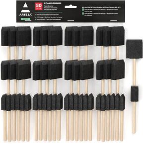 Arteza Foam Paint Brushes, Includes 50 Sponge Brushes, 25 x 1 Inch Brushes and 25 x 2 Inch Brushes, Art Supplies for Painting, DIY, and Wood Staining