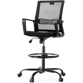 OLIXIS Tall Standing Office Desk Adjustable Foot Ring Drafting Chair, Darkblack