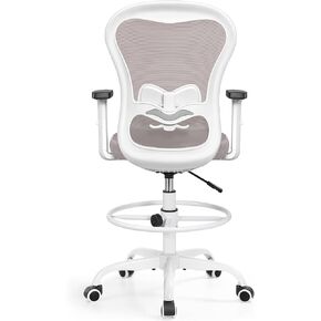 Primy Drafting Chair Ergonomic Tall Office Chair, High Back Breathable Mesh Desk Chair with Adjustable Footrest Ring Lumbar Support 2D Armrests, Executive Swivel Comfy Task Chair for Home Work Art
