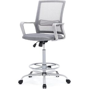 OLIXIS Tall Standing Office Desk Adjustable Foot Ring Drafting Chair, Darkblack