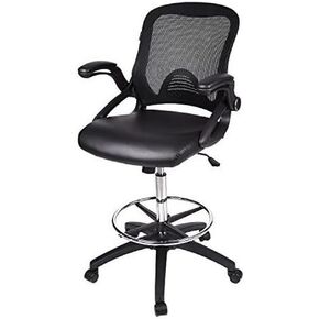 ARTETHYS Drafting chair with Flip-up Armrests, tall office chair adjustable height, standing desk chair rotatable pu leather seat(black)