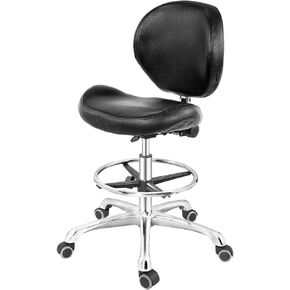 Drafting Chair Adjustable Tall Shop Stool, Rolling Chair with Backrest and Footrest for Computer, Studio, Workshop, Classroom, Lab, Counter, Home Office (Black)