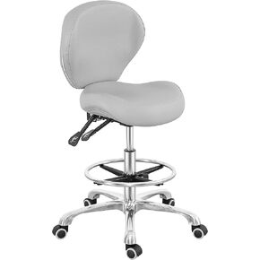 Drafting Chair Adjustable Tall Shop Stool, Rolling Chair with Backrest and Footrest for Computer, Studio, Workshop, Classroom, Lab, Counter, Home Office (Black)