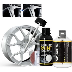 Mirror Silver Rim Touch Up Paint, Rim Repair Kit Curb Rash, Wheel Touch Up Paint for Quickly Fix Rim Scratches, Chips and Surface Damage