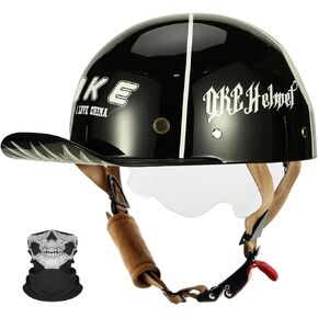 Qudas Baseball Cap Motorcycle Half Helmet, Vintage Street Adults Men Women Open Face Motorbike Helmets for Cruiser Street Scooter Moped Cap Glasses, DOT Approved