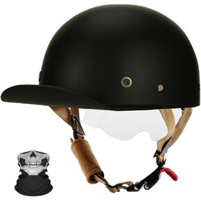Qudas Baseball Cap Motorcycle Half Helmet, Vintage Street Adults Men Women Open Face Motorbike Helmets for Cruiser Street Scooter Moped Cap Glasses, DOT Approved