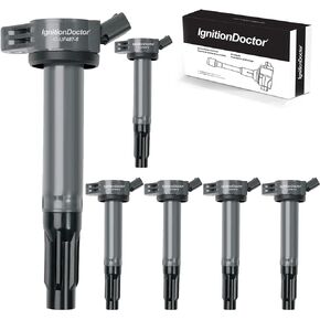 Iridium Spark Plugs and Coil Packs of 6 Combo Compatible with Select 2005-2016 Toyota Avalon, Camry, Highlander, RAV4, Sienna, & Lexus ES350, IS350, V6 2.5L 2.7L 3.5L UF-487 90919-A2007