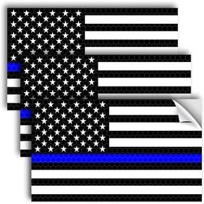 3PC Reflective Thin Blue Line Decal - 5x3 Inches - American Flag Thin Blue Line Sticker - Police Stickers - Blue Lives Matter Sticker - Back The Blue Car Decal Law Enforcement Flag Car Bumper Window
