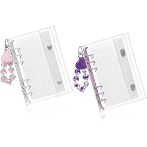 NEWEST 2 Sets A6 Notebook Binder Cover with 45 Sheets Grid Refill Paper Soft PVC Loose Leaf Folder Planner with Double Snap Closure& Heart Keychain for Diary Journal Office Travel School, Yellow+Green