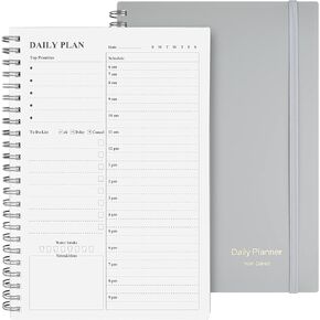 Daily Planner Undated, Asten To Do List Notebook Hourly Schedules Spiral Appointment Planner for Men and Women,PVC Hardcover,Elastic Closure, Inner Pocket 8.3" x 5.8" (Black)