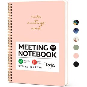 Taja Meeting Notebook for Work Organization - Work notebook with action items, Meeting Minutes Planner Notebook, Perfect Office Supplies for Men & Women - Green
