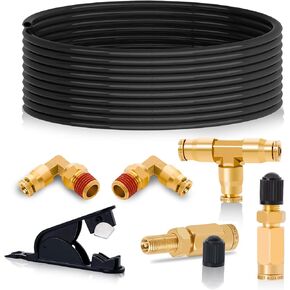 EilxMag Air Bag Fiitings for Air Shock Line Kit, 1/4" Air Line 30 FT PA Hose Tubing & DOT Air Fittings, Schrader Valve |Union Tee|Elbow Air Bags Suspension Kit Replacement Components