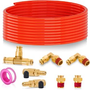 EilxMag Air Bag Fiitings for Air Shock Line Kit, 1/4" Air Line 30 FT PA Hose Tubing & DOT Air Fittings, Schrader Valve |Union Tee|Elbow Air Bags Suspension Kit Replacement Components