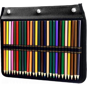 YOUSHARES 3 Ring Pencil Case - 54 Slots Pencil Sleeve, Pencil Pouch Stationery Organizer Compatible with Standard 3-Ring Binder for Colored Pencils, Pens（Black）