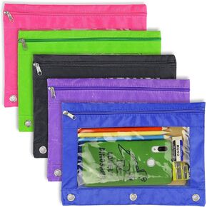YOUSHARES 3 Ring Pencil Case - 54 Slots Pencil Sleeve, Pencil Pouch Stationery Organizer Compatible with Standard 3-Ring Binder for Colored Pencils, Pens（Black）
