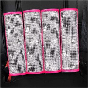 U&M 4 Packs Bling Bling Seat Belt Shoulder Pads, Luster Crystal Car Seatbelt Covers Diamond Car Decor Accessories for Women (Silver) (Black)