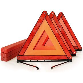 Funlove Foldable Warning Triangles Road Safety Triangle Kit, 3 Pack of Reflective Triangle Sign with Storage Case, DOT Approved