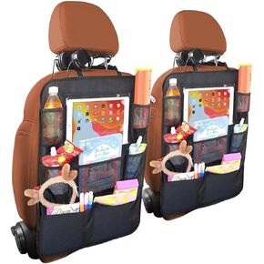 Car Seat Back Organizer,2 Pack Kick Mats Back Seat Protector with Touch Screen Tablet Holder for Kids,for Kids, Backseat Car Organizer,Car Travel Accessories with 8 Storage Pockets