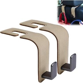 Amooca Car Seat Back Hook Universal Auto Storage Hanger Suede with Metal Car Seat Organizer for Handbag Purse Coat Umbrellas Grocery Bags 2 Pack Beige