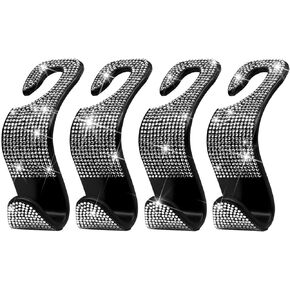 Car Purse Hook Bling Car Headrest Hook for Women Girls, 4 Packs Auto Back Seat Hangers Rear Headrest Hook for Purse, Bag, Handbag, Grocery (Black)