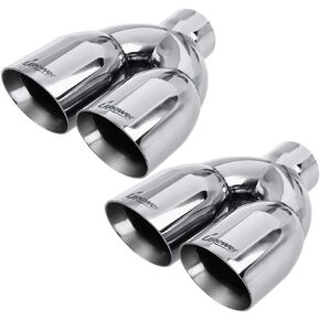 Upower Pack of 2 Dual Exhaust Tip Tailpipe 2.5 Inch Inlet 3.5" outlet 9.5" Length Polished Stainless 1.2mm Thickness (Double Wall Slant Edge)