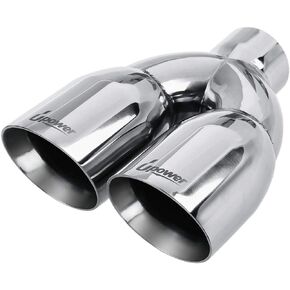Upower 2.5" to 3.5" Dual Exhaust Tip 2 1/2 Inch Inlet 3 1/2 Inch Outlet 9.5" Length Polished Stainless Exhaust Tailpipe Tips 1.2mm Thickness Double Wall Slant Edge for Car Truck