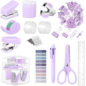Mini Office Supplies, Turquoise Green School Supplies with Sticky Notes,Mini Stapler,Tape Dispenser,Hole Punch,Staple Remover,Staples,Clips,Scissor,Pen (Green)