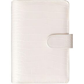 A7 Crocodile Budget Binder Cover - Mini Binder Wallet for Cash Saving, 6-Ring Planner Cover with Hidden Snap Buckle, Beige