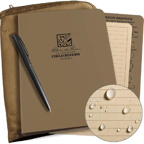 Rite in the Rain Weatherproof Binder Kit: Tan Cordura Cover, Tan Binder, 50 Sheets Tan Universal Loose Leaf, Weatherproof Pen (No. 9200T-KIT), 8.875 x 6.75 x 0.625
