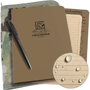 Rite in the Rain Weatherproof Binder Kit: Tan Cordura Cover, Tan Binder, 50 Sheets Tan Universal Loose Leaf, Weatherproof Pen (No. 9200T-KIT), 8.875 x 6.75 x 0.625